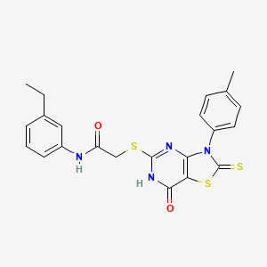 molecular formula C22H20N4O2S3 B2901000 N-(3-ethylphenyl)-2-((7-oxo-2-thioxo-3-(p-tolyl)-2,3,6,7-tetrahydrothiazolo[4,5-d]pyrimidin-5-yl)thio)acetamide CAS No. 933207-69-3