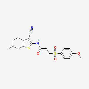molecular formula C20H22N2O4S2 B2901010 N-(3-cyano-6-methyl-4,5,6,7-tetrahydro-1-benzothiophen-2-yl)-3-(4-methoxybenzenesulfonyl)propanamide CAS No. 941952-18-7