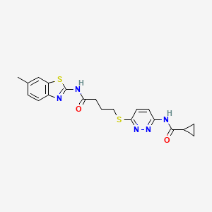 molecular formula C20H21N5O2S2 B2901063 N-(6-((4-((6-methylbenzo[d]thiazol-2-yl)amino)-4-oxobutyl)thio)pyridazin-3-yl)cyclopropanecarboxamide CAS No. 1021226-09-4