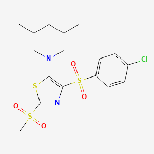 molecular formula C17H21ClN2O4S3 B2901067 4-((4-Chlorophenyl)sulfonyl)-5-(3,5-dimethylpiperidin-1-yl)-2-(methylsulfonyl)thiazole CAS No. 863448-78-6