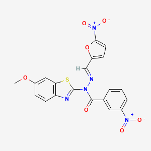 molecular formula C20H13N5O7S B2901071 (E)-N-(6-methoxybenzo[d]thiazol-2-yl)-3-nitro-N'-((5-nitrofuran-2-yl)methylene)benzohydrazide CAS No. 895439-00-6