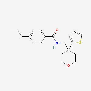 4-propyl-N-((4-(thiophen-2-yl)tetrahydro-2H-pyran-4-yl)methyl)benzamide