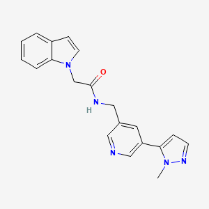 molecular formula C20H19N5O B2901086 2-(1H-indol-1-yl)-N-((5-(1-methyl-1H-pyrazol-5-yl)pyridin-3-yl)methyl)acetamide CAS No. 2034559-62-9