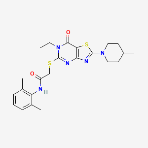 molecular formula C23H29N5O2S2 B2901090 N-(2,6-dimethylphenyl)-2-{[6-ethyl-2-(4-methylpiperidin-1-yl)-7-oxo-6H,7H-[1,3]thiazolo[4,5-d]pyrimidin-5-yl]sulfanyl}acetamide CAS No. 1207035-14-0