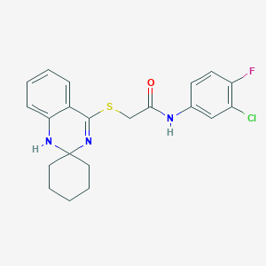 molecular formula C21H21ClFN3OS B2901127 N-(3-chloro-4-fluorophenyl)-2-{1'H-spiro[cyclohexane-1,2'-quinazoline]sulfanyl}acetamide CAS No. 893787-05-8