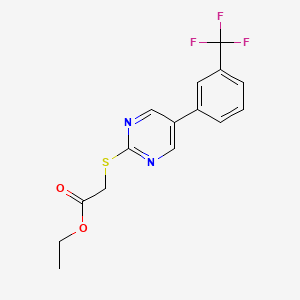 molecular formula C15H13F3N2O2S B2901138 Ethyl 2-((5-(3-(trifluoromethyl)phenyl)-2-pyrimidinyl)sulfanyl)acetate CAS No. 339101-32-5