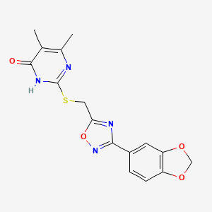 molecular formula C16H14N4O4S B2901145 2-({[3-(1,3-Benzodioxol-5-yl)-1,2,4-oxadiazol-5-yl]methyl}sulfanyl)-5,6-dimethyl-4-pyrimidinol CAS No. 1226434-77-0