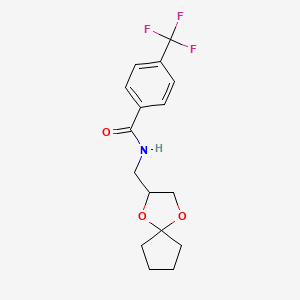 molecular formula C16H18F3NO3 B2901153 N-(1,4-dioxaspiro[4.4]nonan-2-ylmethyl)-4-(trifluoromethyl)benzamide CAS No. 899733-80-3