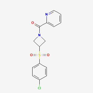 molecular formula C15H13ClN2O3S B2901154 (3-((4-Chlorophenyl)sulfonyl)azetidin-1-yl)(pyridin-2-yl)methanone CAS No. 1448064-93-4