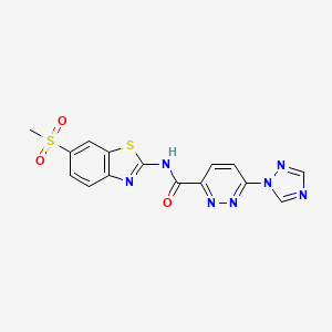 molecular formula C15H11N7O3S2 B2901165 N-(6-(methylsulfonyl)benzo[d]thiazol-2-yl)-6-(1H-1,2,4-triazol-1-yl)pyridazine-3-carboxamide CAS No. 1448131-10-9