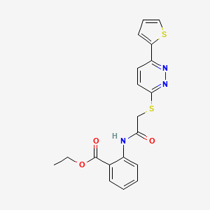 molecular formula C19H17N3O3S2 B2901178 ETHYL 2-(2-{[6-(THIOPHEN-2-YL)PYRIDAZIN-3-YL]SULFANYL}ACETAMIDO)BENZOATE CAS No. 872703-90-7