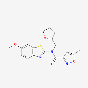 molecular formula C18H19N3O4S B2901191 N-(6-methoxy-1,3-benzothiazol-2-yl)-5-methyl-N-[(oxolan-2-yl)methyl]-1,2-oxazole-3-carboxamide CAS No. 946304-77-4