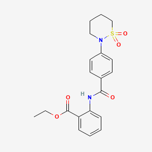 molecular formula C20H22N2O5S B2901225 Ethyl 2-(4-(1,1-dioxido-1,2-thiazinan-2-yl)benzamido)benzoate CAS No. 941900-47-6