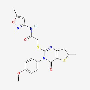 molecular formula C20H20N4O4S2 B2901267 2-((3-(4-methoxyphenyl)-6-methyl-4-oxo-3,4,6,7-tetrahydrothieno[3,2-d]pyrimidin-2-yl)thio)-N-(5-methylisoxazol-3-yl)acetamide CAS No. 905695-89-8