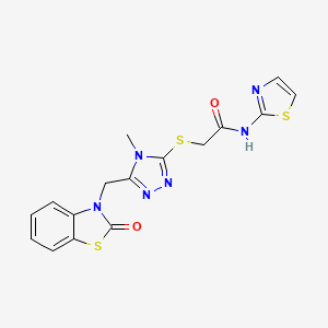 molecular formula C16H14N6O2S3 B2901273 2-((4-methyl-5-((2-oxobenzo[d]thiazol-3(2H)-yl)methyl)-4H-1,2,4-triazol-3-yl)thio)-N-(thiazol-2-yl)acetamide CAS No. 847400-70-8