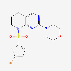 molecular formula C15H17BrN4O3S2 B2901327 4-(8-((5-Bromothiophen-2-yl)sulfonyl)-5,6,7,8-tetrahydropyrido[2,3-d]pyrimidin-2-yl)morpholine CAS No. 2176270-73-6