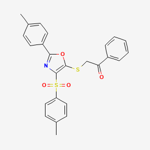 molecular formula C25H21NO4S2 B2901328 1-Phenyl-2-((2-(p-tolyl)-4-tosyloxazol-5-yl)thio)ethanone CAS No. 850926-59-9