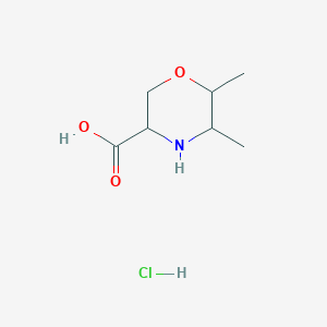 molecular formula C7H14ClNO3 B2901343 5,6-Dimethylmorpholine-3-carboxylic acid hydrochloride CAS No. 1909312-10-2