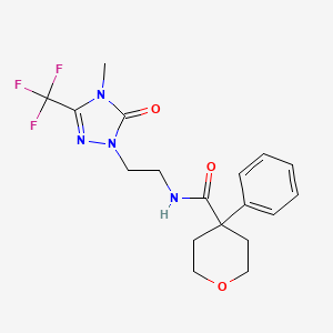 molecular formula C18H21F3N4O3 B2901448 N-{2-[4-methyl-5-oxo-3-(trifluoromethyl)-4,5-dihydro-1H-1,2,4-triazol-1-yl]ethyl}-4-phenyloxane-4-carboxamide CAS No. 1421475-54-8