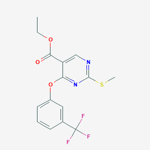 molecular formula C15H13F3N2O3S B2901460 Ethyl 2-(methylsulfanyl)-4-[3-(trifluoromethyl)phenoxy]-5-pyrimidinecarboxylate CAS No. 551920-91-3