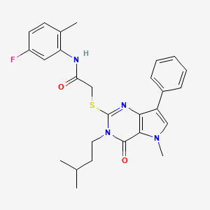 molecular formula C27H29FN4O2S B2901517 N-(5-fluoro-2-methylphenyl)-2-{[5-methyl-3-(3-methylbutyl)-4-oxo-7-phenyl-3H,4H,5H-pyrrolo[3,2-d]pyrimidin-2-yl]sulfanyl}acetamide CAS No. 1115458-39-3