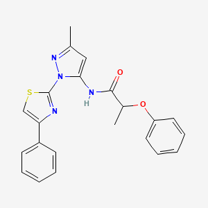 molecular formula C22H20N4O2S B2901553 N-(3-methyl-1-(4-phenylthiazol-2-yl)-1H-pyrazol-5-yl)-2-phenoxypropanamide CAS No. 1020488-89-4