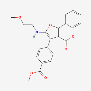 molecular formula C22H19NO6 B2901571 methyl 4-{2-[(2-methoxyethyl)amino]-4-oxo-4H-furo[3,2-c]chromen-3-yl}benzoate CAS No. 938025-60-6