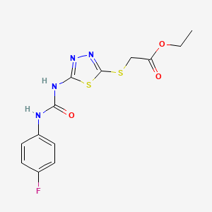 molecular formula C13H13FN4O3S2 B2901575 Ethyl 2-((5-(3-(4-fluorophenyl)ureido)-1,3,4-thiadiazol-2-yl)thio)acetate CAS No. 886937-20-8