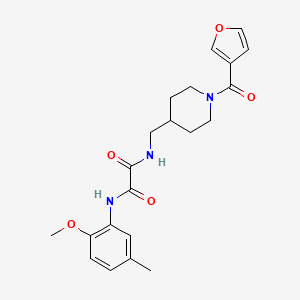 molecular formula C21H25N3O5 B2901580 N-{[1-(furan-3-carbonyl)piperidin-4-yl]methyl}-N'-(2-methoxy-5-methylphenyl)ethanediamide CAS No. 1396868-62-4