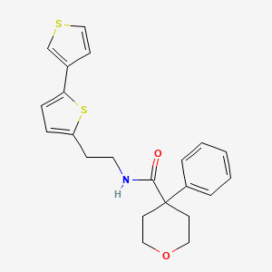 molecular formula C22H23NO2S2 B2901665 N-(2-{[2,3'-bithiophene]-5-yl}ethyl)-4-phenyloxane-4-carboxamide CAS No. 2034253-98-8
