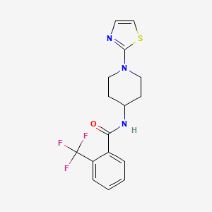 molecular formula C16H16F3N3OS B2901676 N-[1-(1,3-thiazol-2-yl)piperidin-4-yl]-2-(trifluoromethyl)benzamide CAS No. 1797184-71-4