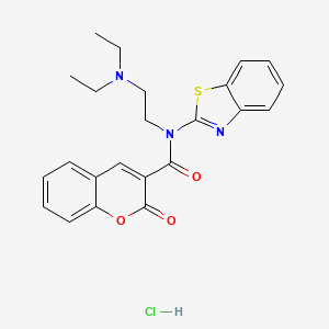 molecular formula C23H24ClN3O3S B2901695 N-(1,3-benzothiazol-2-yl)-N-[2-(diethylamino)ethyl]-2-oxo-2H-chromene-3-carboxamide hydrochloride CAS No. 1216434-57-9