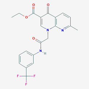 molecular formula C21H18F3N3O4 B2901709 ethyl 7-methyl-4-oxo-1-({[3-(trifluoromethyl)phenyl]carbamoyl}methyl)-1,4-dihydro-1,8-naphthyridine-3-carboxylate CAS No. 932517-11-8