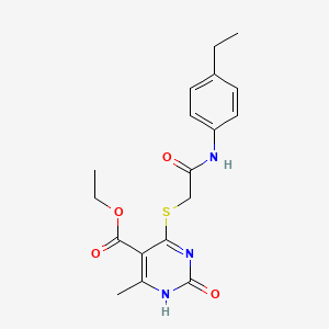 molecular formula C18H21N3O4S B2901729 ethyl 4-({[(4-ethylphenyl)carbamoyl]methyl}sulfanyl)-6-methyl-2-oxo-1,2-dihydropyrimidine-5-carboxylate CAS No. 900002-11-1