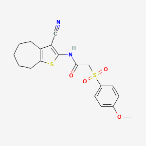 molecular formula C19H20N2O4S2 B2901758 N-{3-cyano-4H,5H,6H,7H,8H-cyclohepta[b]thiophen-2-yl}-2-(4-methoxybenzenesulfonyl)acetamide CAS No. 941951-75-3
