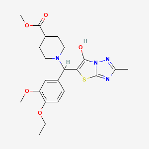 Methyl 1-((4-ethoxy-3-methoxyphenyl)(6-hydroxy-2-methylthiazolo[3,2-b][1,2,4]triazol-5-yl)methyl)piperidine-4-carboxylate