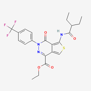 molecular formula C22H22F3N3O4S B2901870 ethyl 5-(2-ethylbutanamido)-4-oxo-3-[4-(trifluoromethyl)phenyl]-3H,4H-thieno[3,4-d]pyridazine-1-carboxylate CAS No. 851951-05-8
