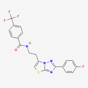 molecular formula C20H14F4N4OS B2901913 N-(2-(2-(4-fluorophenyl)thiazolo[3,2-b][1,2,4]triazol-6-yl)ethyl)-4-(trifluoromethyl)benzamide CAS No. 894023-94-0