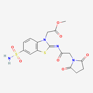 molecular formula C16H16N4O7S2 B2901927 methyl 2-[(2Z)-2-{[2-(2,5-dioxopyrrolidin-1-yl)acetyl]imino}-6-sulfamoyl-2,3-dihydro-1,3-benzothiazol-3-yl]acetate CAS No. 1164507-30-5