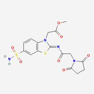 molecular formula C16H16N4O7S2 B2901927 (Z)-methyl 2-(2-((2-(2,5-dioxopyrrolidin-1-yl)acetyl)imino)-6-sulfamoylbenzo[d]thiazol-3(2H)-yl)acetate CAS No. 1164507-30-5