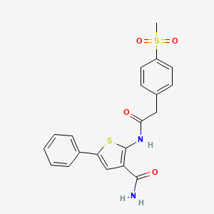molecular formula C20H18N2O4S2 B2901933 2-(2-(4-(Methylsulfonyl)phenyl)acetamido)-5-phenylthiophene-3-carboxamide CAS No. 941889-59-4