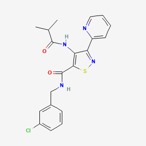 molecular formula C20H19ClN4O2S B2901935 N-[(3-chlorophenyl)methyl]-4-(2-methylpropanamido)-3-(pyridin-2-yl)-1,2-thiazole-5-carboxamide CAS No. 1251627-54-9