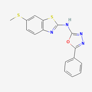 molecular formula C16H12N4OS2 B2902116 N-(6-(methylthio)benzo[d]thiazol-2-yl)-5-phenyl-1,3,4-oxadiazol-2-amine CAS No. 891086-12-7