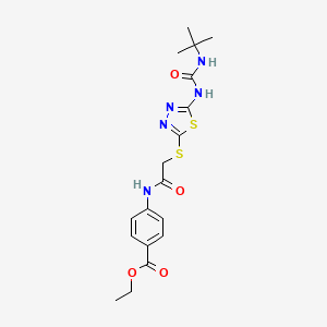 molecular formula C18H23N5O4S2 B2902121 Ethyl 4-(2-((5-(3-(tert-butyl)ureido)-1,3,4-thiadiazol-2-yl)thio)acetamido)benzoate CAS No. 886940-47-2