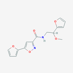 molecular formula C15H14N2O5 B2902142 5-(furan-2-yl)-N-(2-(furan-2-yl)-2-methoxyethyl)isoxazole-3-carboxamide CAS No. 2034557-60-1