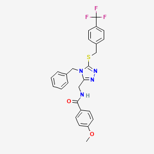 molecular formula C26H23F3N4O2S B2902236 N-((4-benzyl-5-((4-(trifluoromethyl)benzyl)thio)-4H-1,2,4-triazol-3-yl)methyl)-4-methoxybenzamide CAS No. 476435-14-0