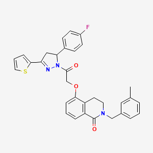 molecular formula C32H28FN3O3S B2902269 5-(2-(5-(4-fluorophenyl)-3-(thiophen-2-yl)-4,5-dihydro-1H-pyrazol-1-yl)-2-oxoethoxy)-2-(3-methylbenzyl)-3,4-dihydroisoquinolin-1(2H)-one CAS No. 850907-61-8