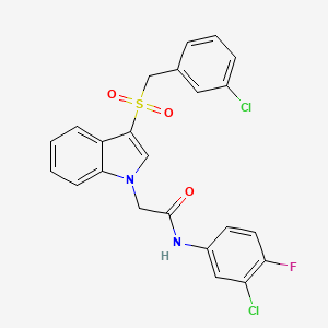 molecular formula C23H17Cl2FN2O3S B2902286 N-(3-chloro-4-fluorophenyl)-2-{3-[(3-chlorophenyl)methanesulfonyl]-1H-indol-1-yl}acetamide CAS No. 891092-12-9