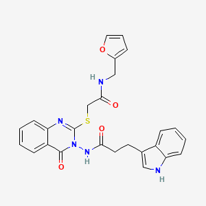 molecular formula C26H23N5O4S B2902375 N-{2-[({[(furan-2-yl)methyl]carbamoyl}methyl)sulfanyl]-4-oxo-3,4-dihydroquinazolin-3-yl}-3-(1H-indol-3-yl)propanamide CAS No. 443354-44-7