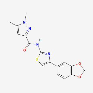 molecular formula C16H14N4O3S B2902376 N-(4-(benzo[d][1,3]dioxol-5-yl)thiazol-2-yl)-1,5-dimethyl-1H-pyrazole-3-carboxamide CAS No. 1013783-12-4